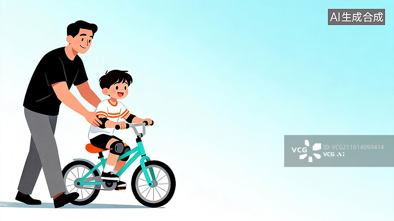 【AI数字艺术】父亲扶孩子骑自行车图片素材