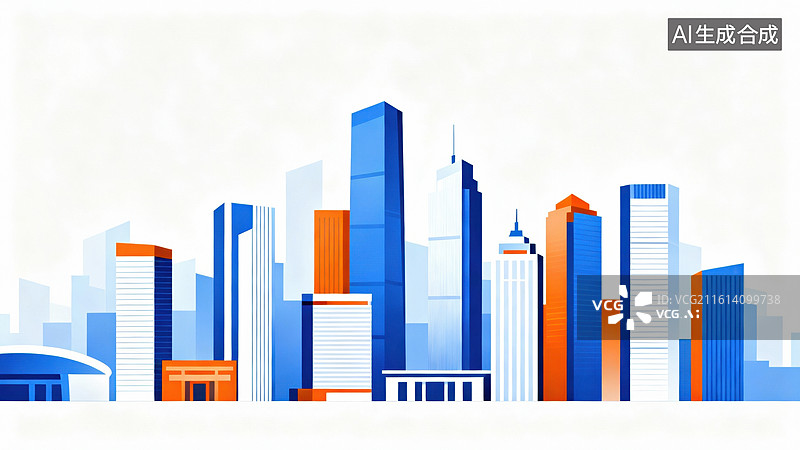 【AI数字艺术】现代城市建筑群插画图片素材