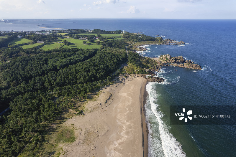 日本青森县八户种差海岸的航拍风光图片素材