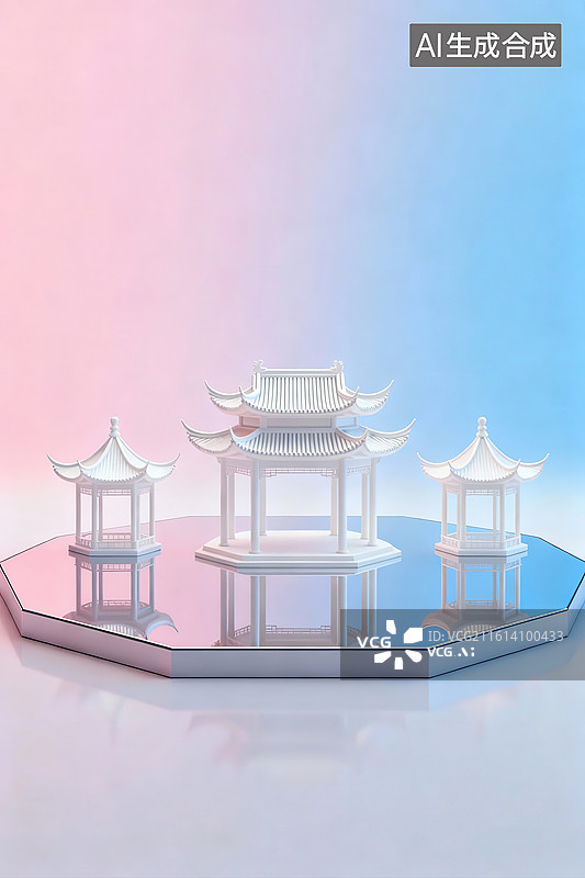 【AI数字艺术】白色亭台模型展示图片素材