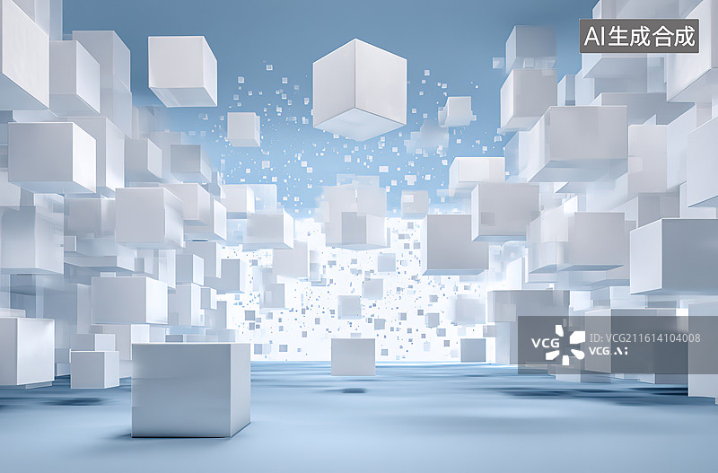 【AI数字艺术】悬浮立方体的抽象空间图片素材