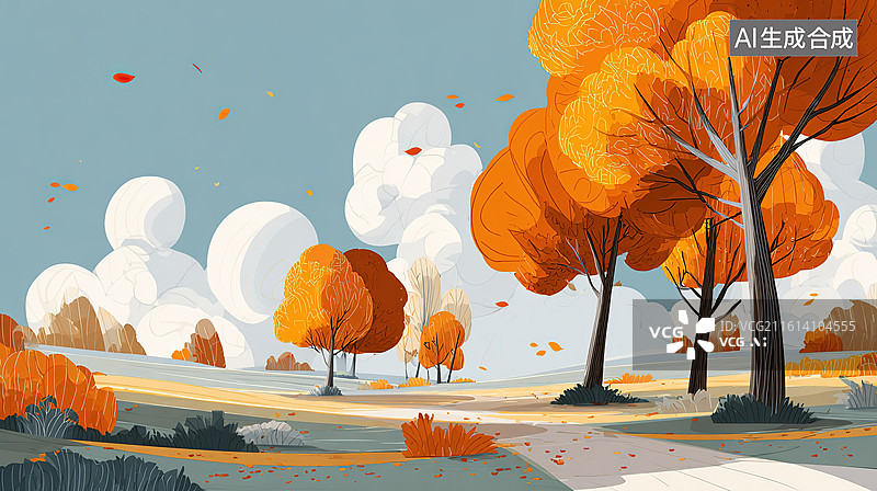 【AI数字艺术】秋日林间风景图片素材