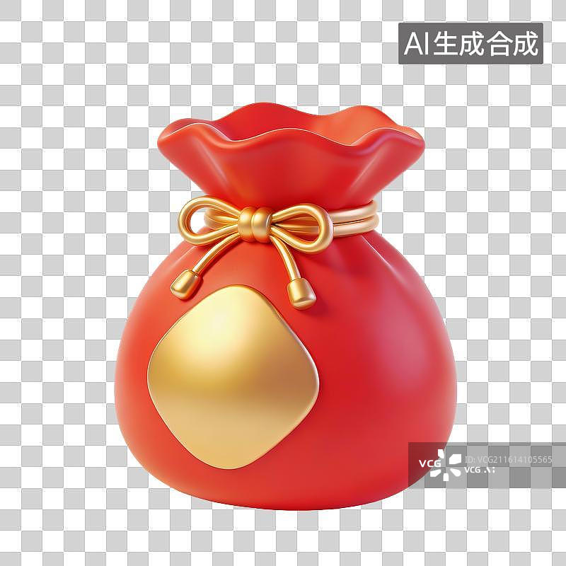 【AI数字艺术】3D中式红色福袋钱袋图片素材