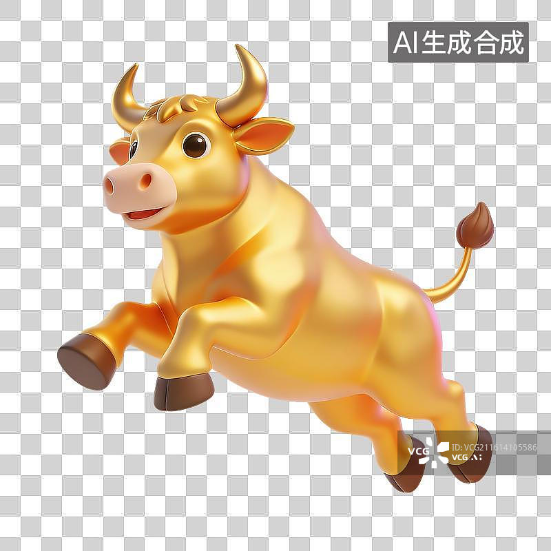 【AI数字艺术】3D财经股市牛市金色的牛图片素材