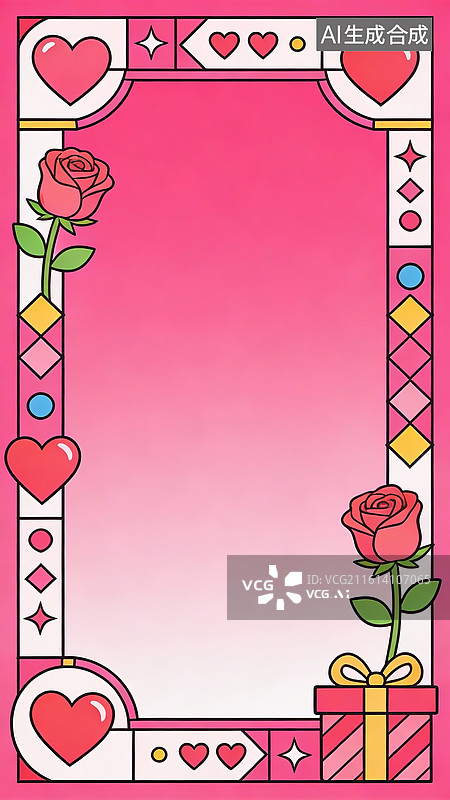 【AI数字艺术】孟菲斯情人节装饰边框图片素材