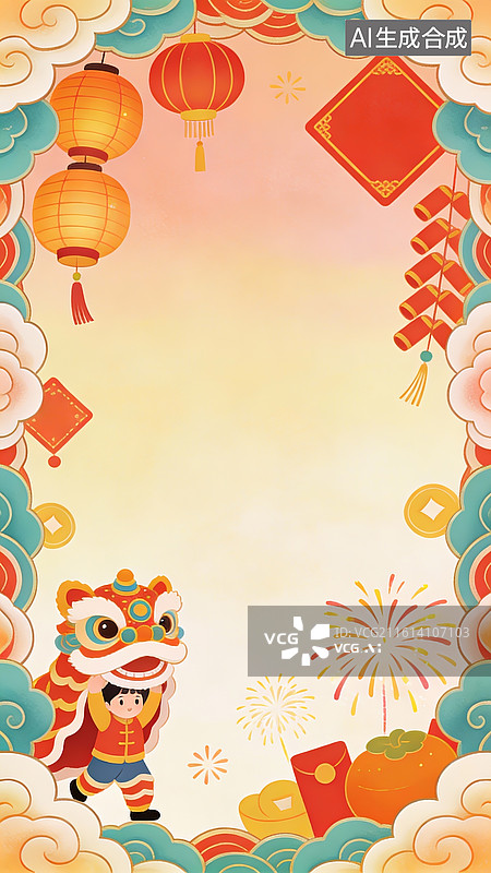 【AI数字艺术】国潮风春节氛围中式边框图片素材