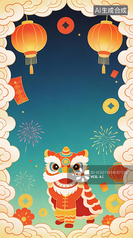 【AI数字艺术】国潮风春节氛围中式边框图片素材