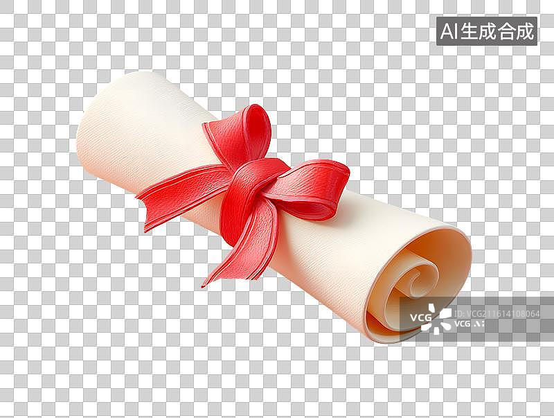 【AI数字艺术】红色丝带绑着一卷通知书图片素材