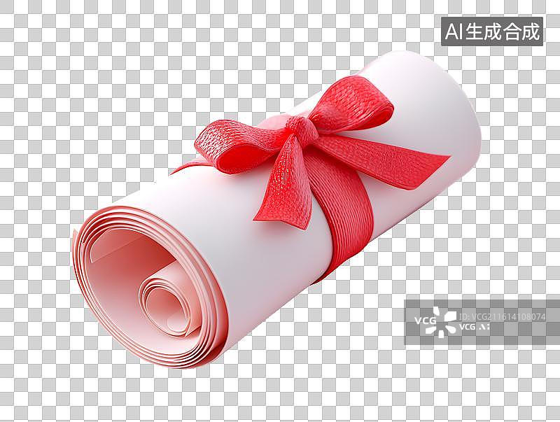 【AI数字艺术】红色丝带绑着一卷通知书图片素材