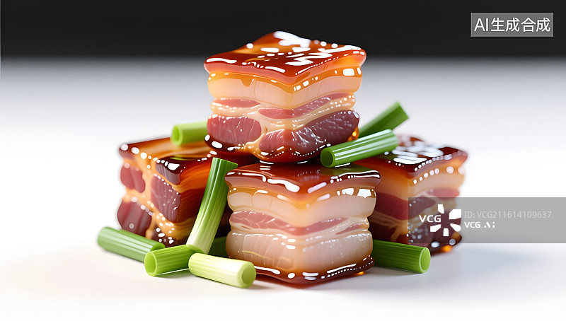 【AI数字艺术】油亮腊肉块搭配翠绿蒜苗摆放整齐图片素材