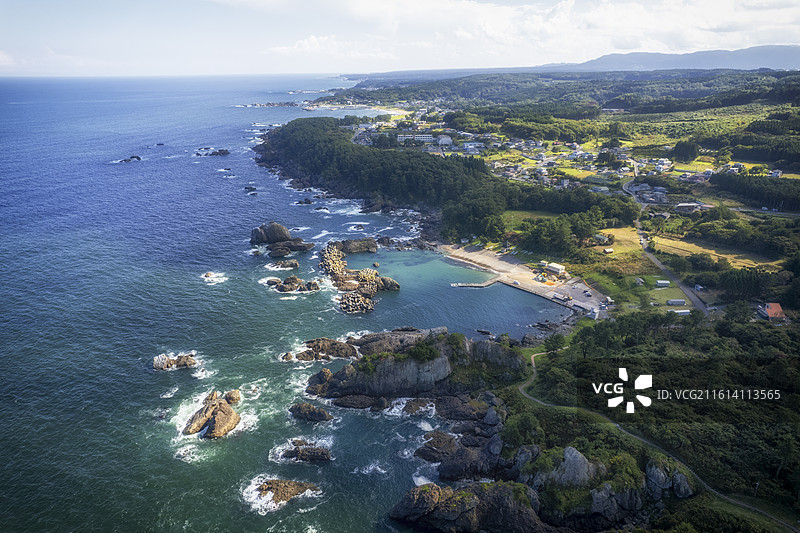 日本青森县八户种差海岸的航拍风光图片素材