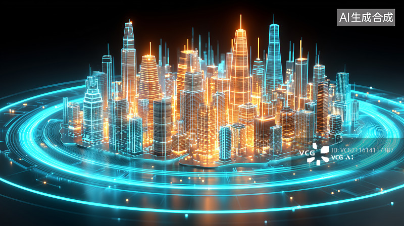 【AI数字艺术】未来城市夜景光效图片素材