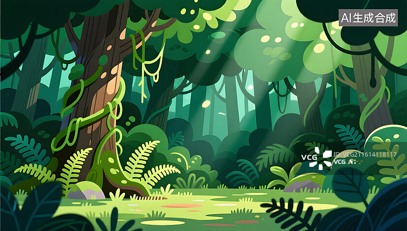 【AI数字艺术】深绿色森林秘境中繁茂绿植交织图片素材
