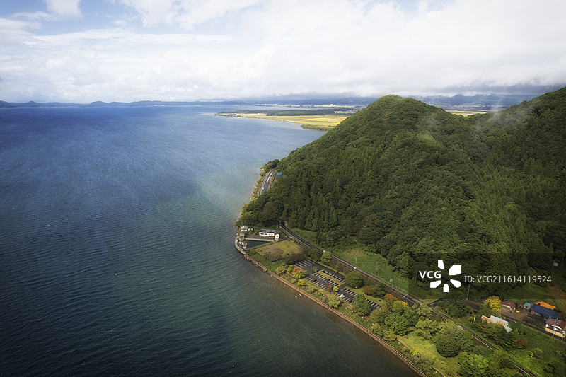 日本福岛县猪苗代湖的航拍风光图片素材