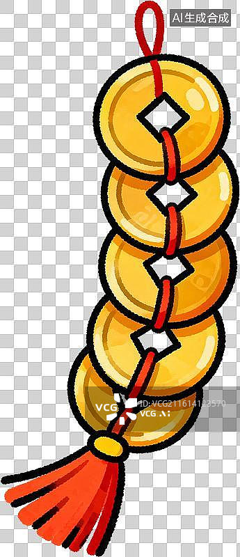 【AI数字艺术】可爱手绘铜钱串图片素材