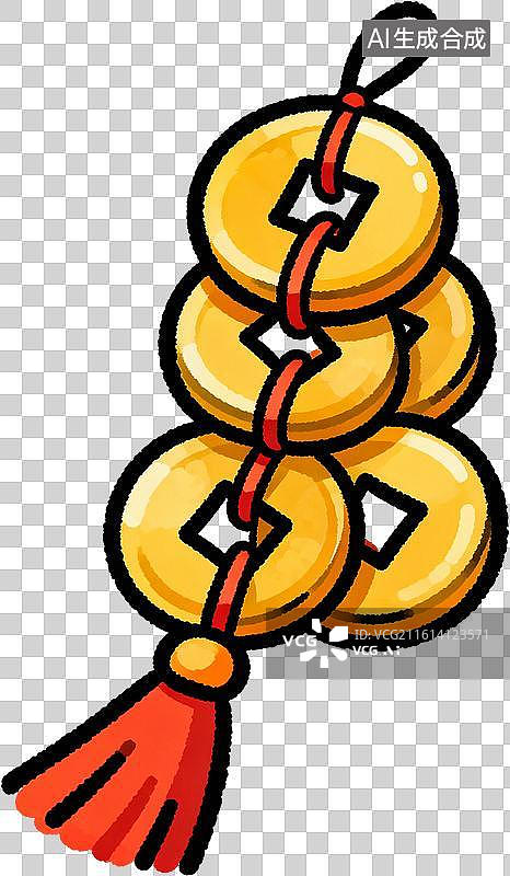 【AI数字艺术】可爱手绘铜钱串图片素材