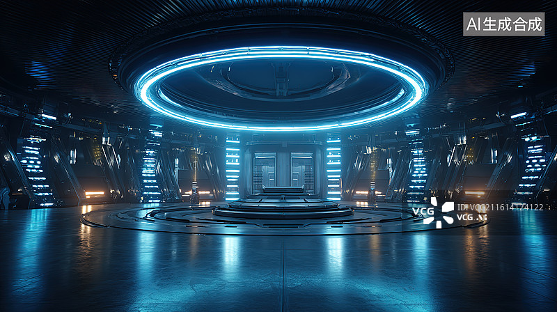 【AI数字艺术】未来科技控制室内部图片素材