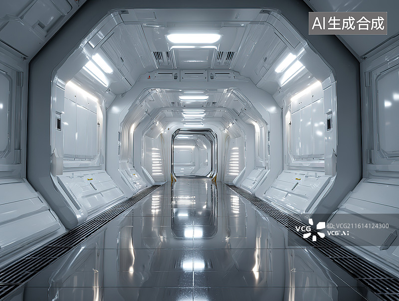 【AI数字艺术】未来科技太空舱走廊图片素材
