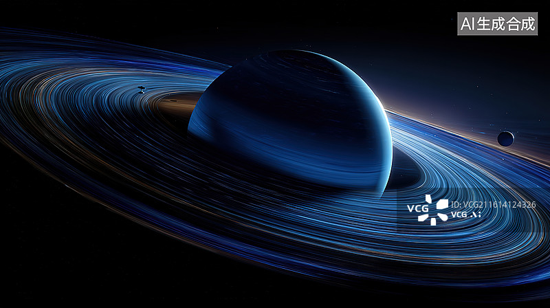 【AI数字艺术】蓝色行星与环状结构图片素材