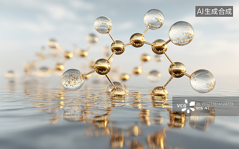 【AI数字艺术】分子结构在水面的反射图片素材