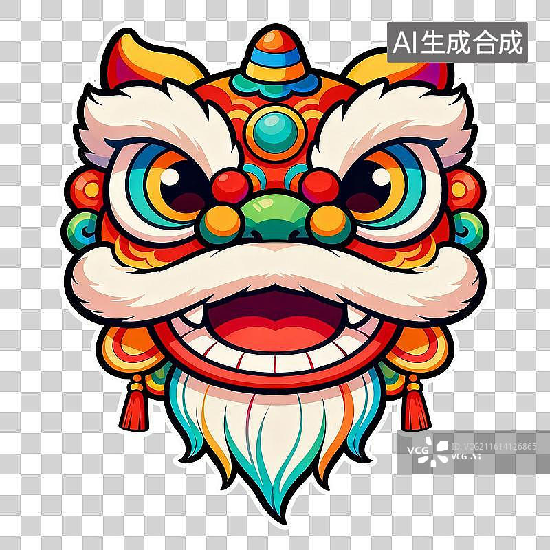 【AI数字艺术】中国风手绘狮子头饰元素，舞狮狮头元素图片素材