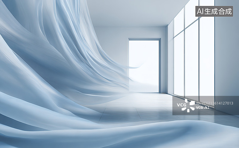 【AI数字艺术】流动布料的室内空间图片素材