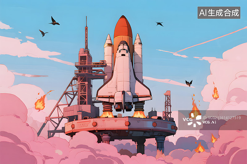 【AI数字艺术】航天飞机火箭发射基地图片素材