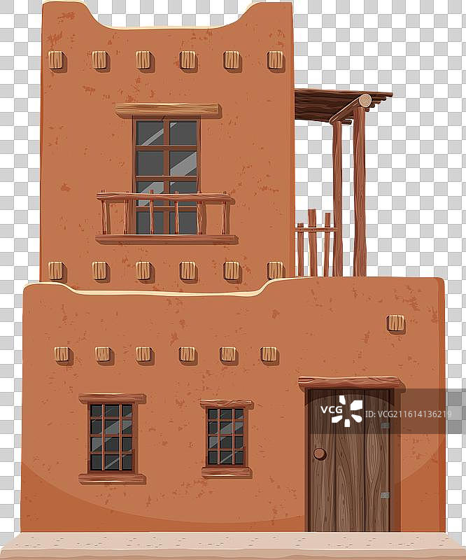 带木质装饰的双层土坯房图片素材