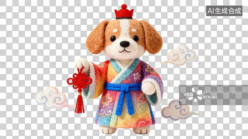 【AI数字艺术】卡通毛毡风格的十二生肖拿红色中国结  身穿中国风红色喜庆服饰祥云环绕的十二生肖形象图片素材