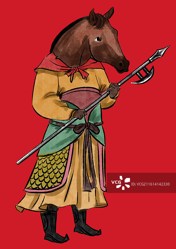 新年新春春节过年过节节气节日2026年民风民俗马年午马海报图腾门神传统文化传说神话角色插画图片素材