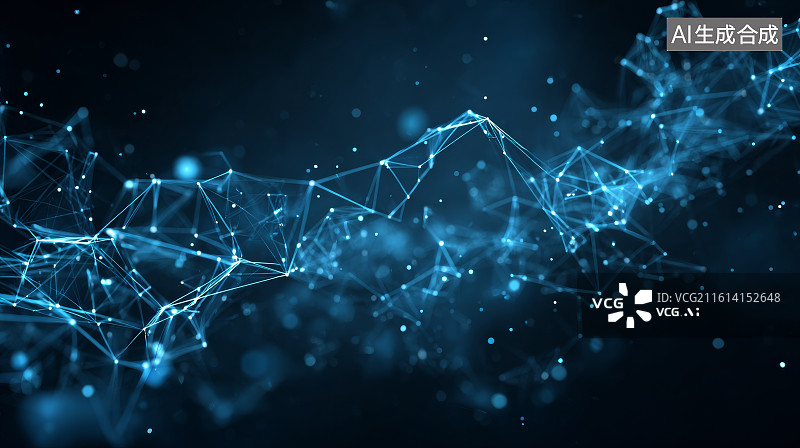 【AI数字艺术】深蓝色背景下由点线连接构成的抽象网络结构图片素材