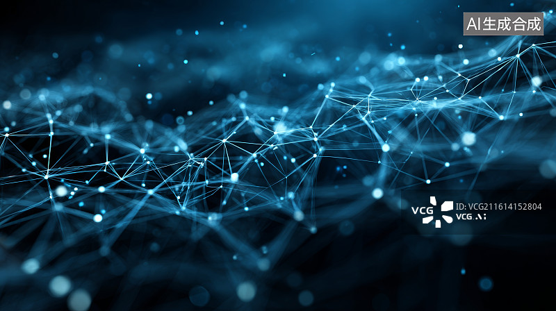 【AI数字艺术】深蓝色背景下由点线连接构成的抽象网络结构图片素材