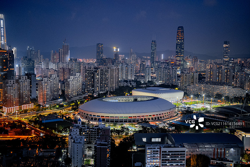 大湾区运动场 体育馆 夜景 灯光 俯瞰 高度 建筑 深圳 美景 夜色图片素材