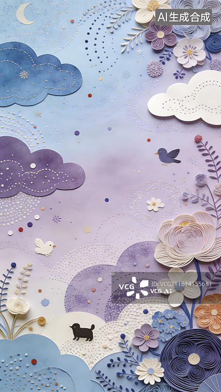 【AI数字艺术】纸艺花卉云朵梦幻场景图片素材