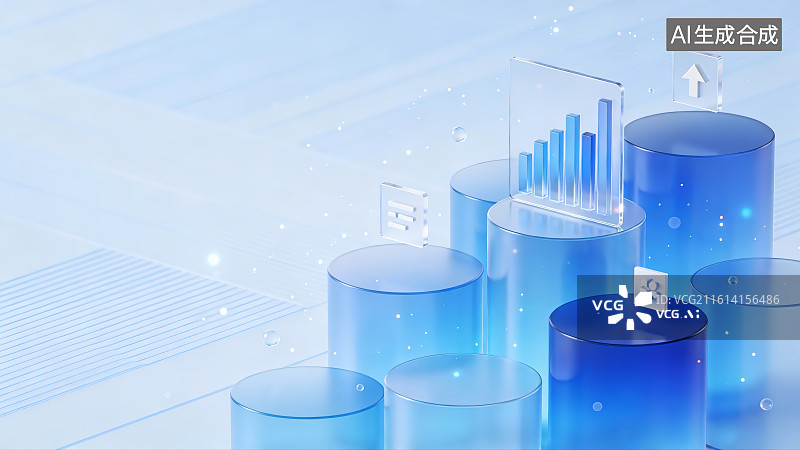 【AI数字艺术】蓝色柱状图数据可视化图片素材