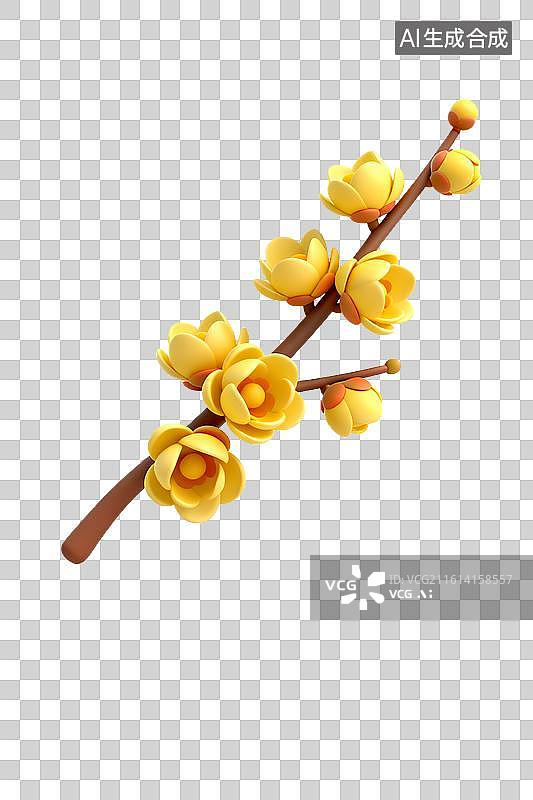 【AI数字艺术】黄色梅花枝3D渲染图片素材