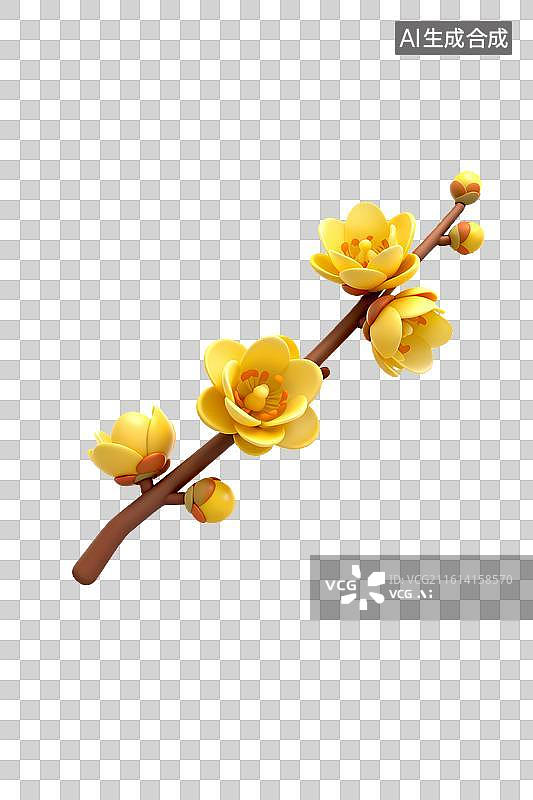 【AI数字艺术】黄色梅花枝3D渲染图片素材