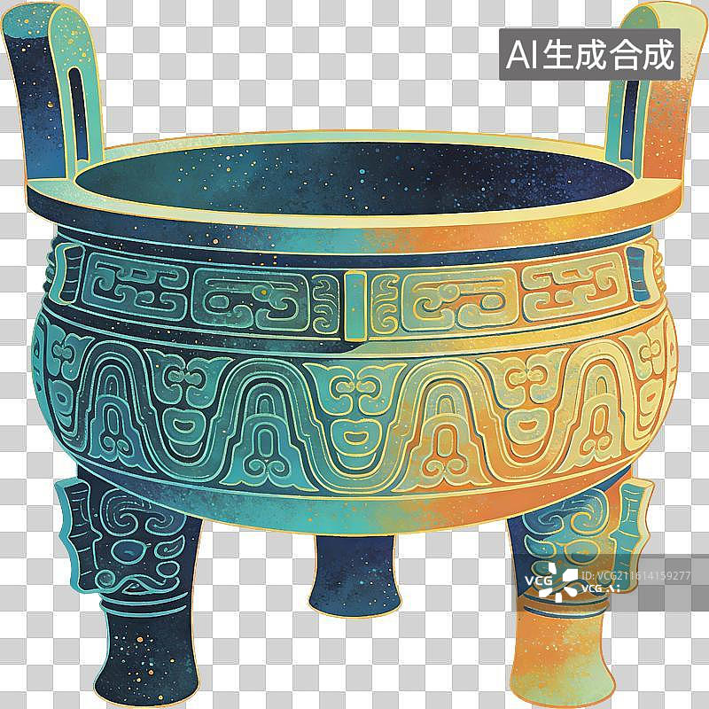 【AI数字艺术】青铜鼎插画图片素材