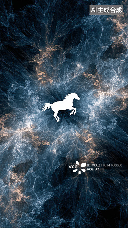 【AI数字艺术】白色骏马在星云中奔跑图片素材