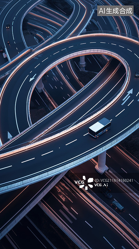 【AI数字艺术】夜间城市立交桥交通景象图片素材