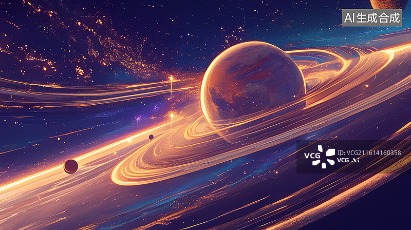 【AI数字艺术】宇宙行星与星环的壮丽景象图片素材