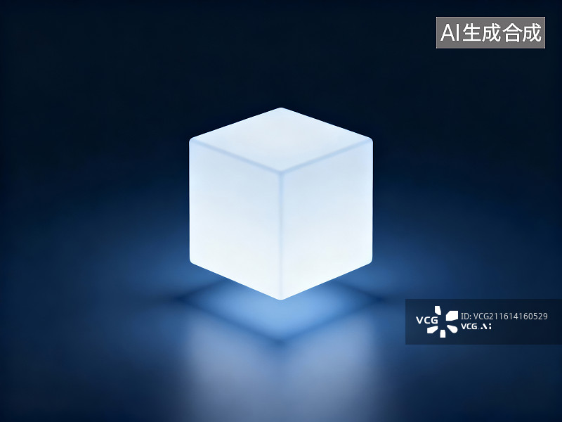 【AI数字艺术】发光白色立方体的极简设计图片素材