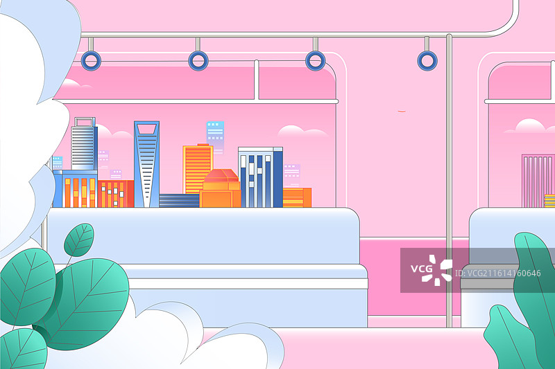 卡通交通运输城市出行地铁上班通勤电商消费促销活动青年学生生活方式优惠背景矢量插画图片素材