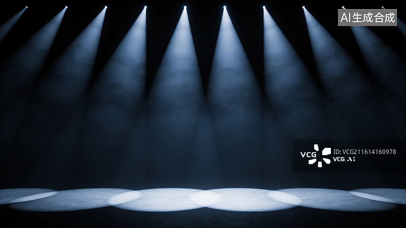 【AI数字艺术】黑色背景下白色发光舞台聚光灯光束图片素材