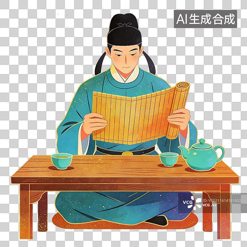 【AI数字艺术】古人看书插画图片素材