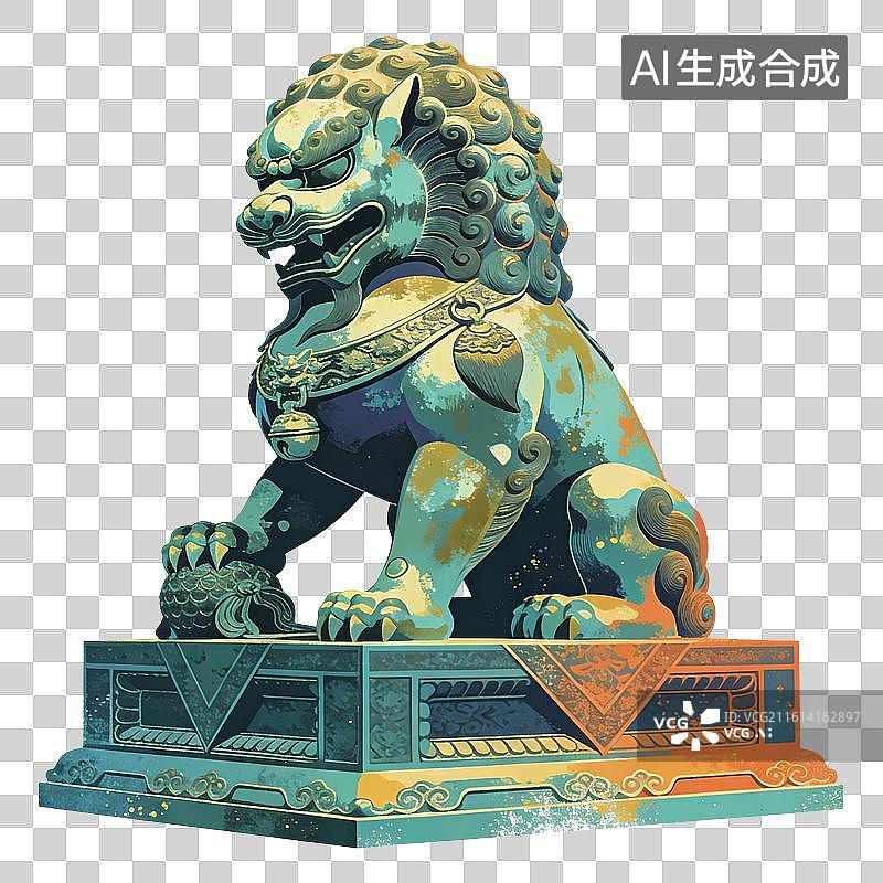 【AI数字艺术】青铜狮子插画图片素材