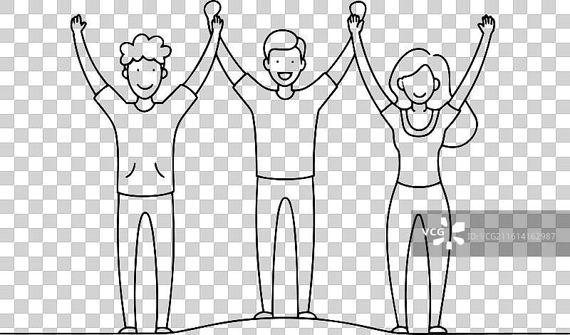 三个人热情地举起手图片素材