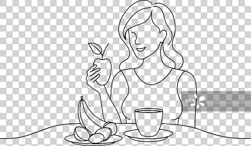 年轻女孩享用健康的早餐图片素材