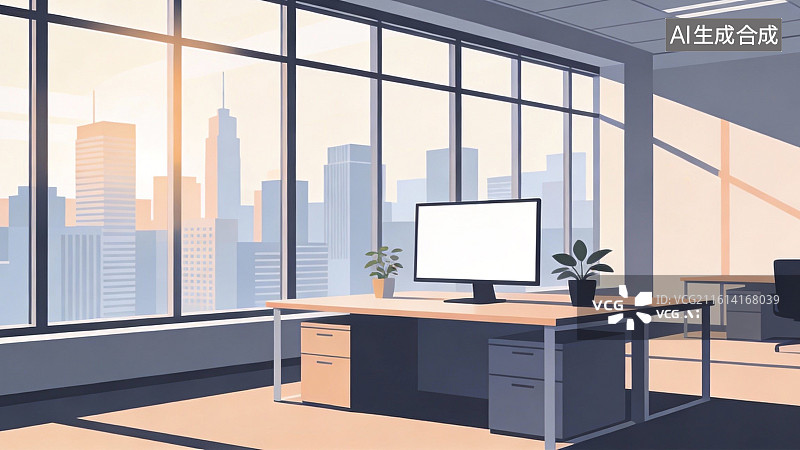 【AI数字艺术】现代办公室全景窗景图片素材