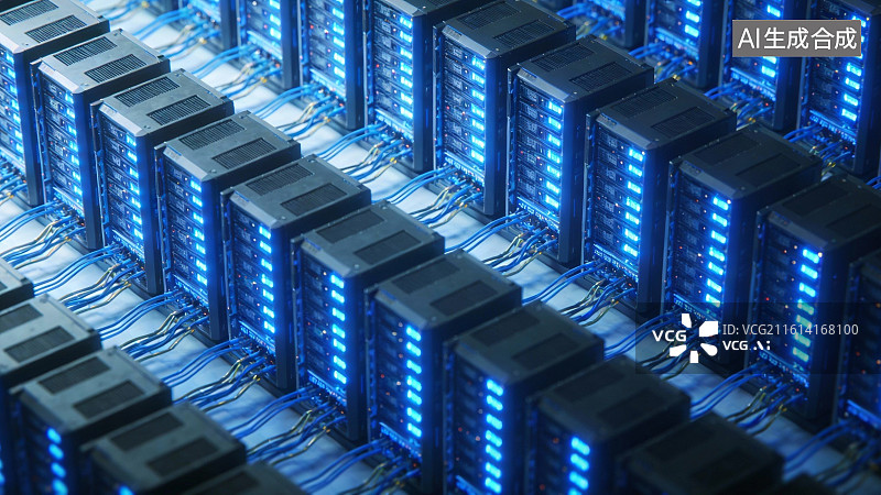 【AI数字艺术】服务器机柜排列发光图片素材